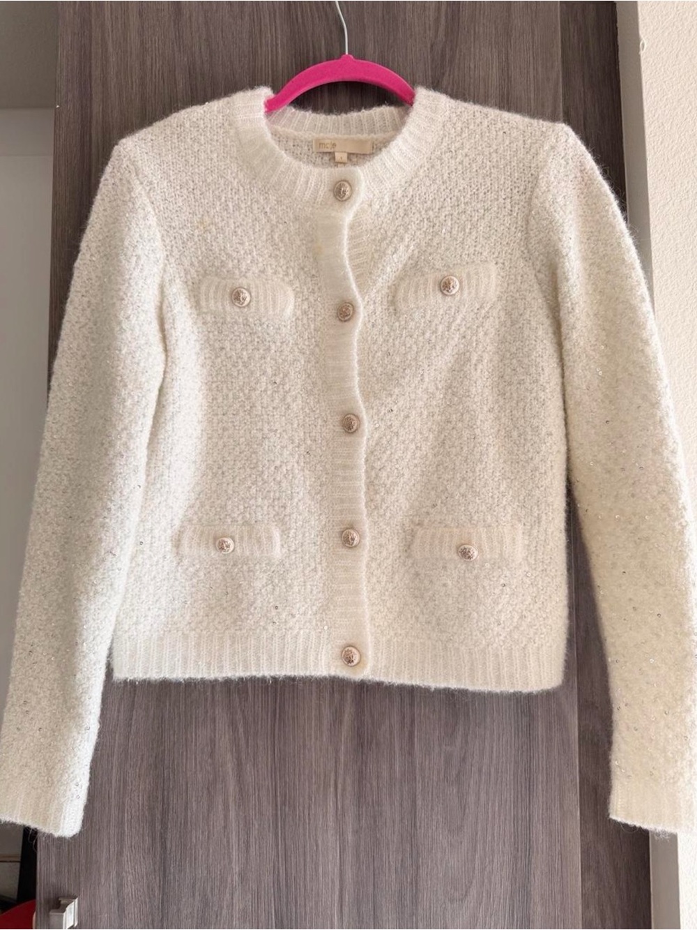 Maje Cream Textured Button-Front Cardigan